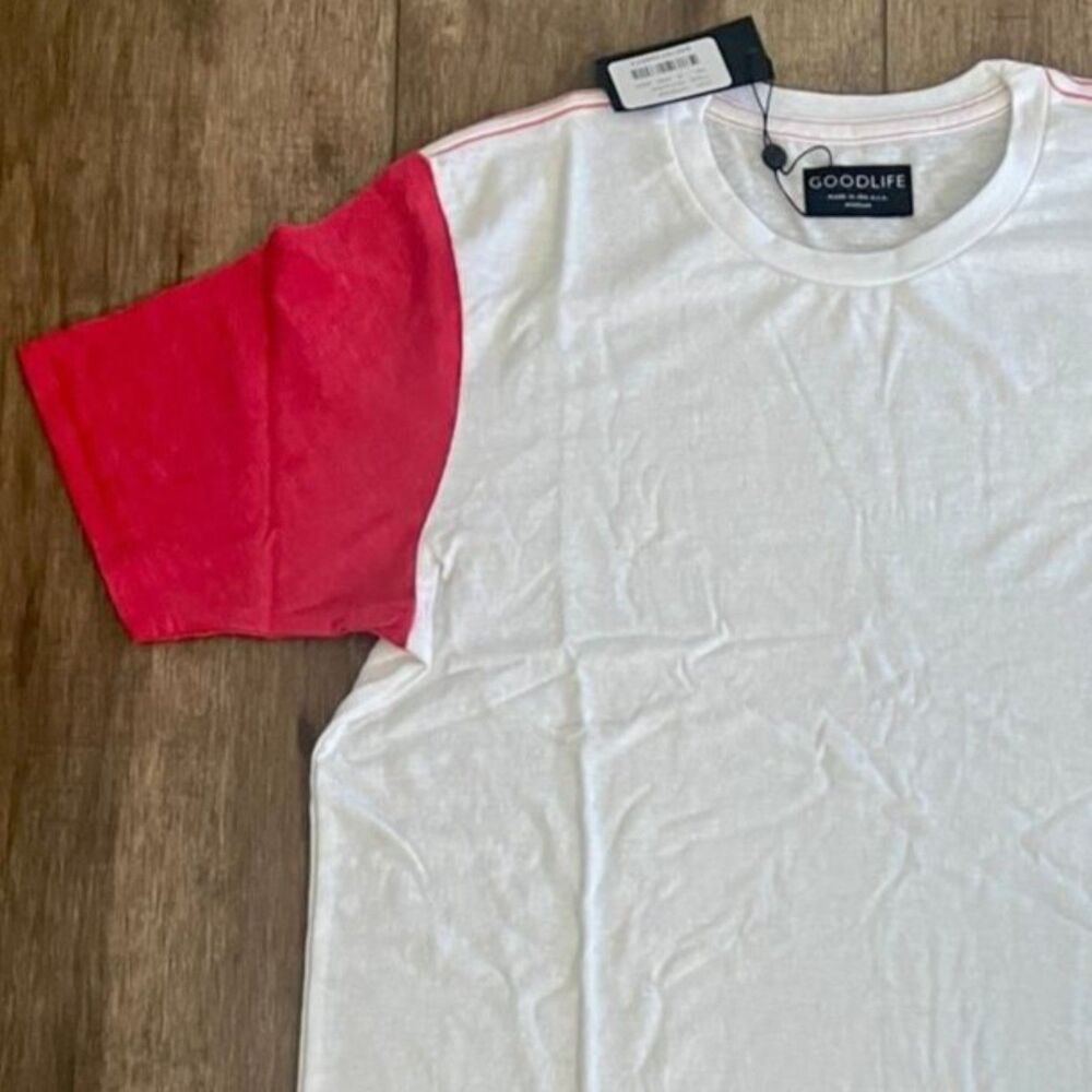 GoodLife men’s raglan tee white with red sleeves NWT size medium